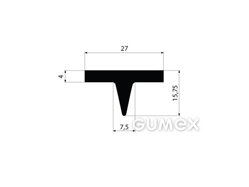 Pryžový profil tvaru "T", 15,75x27/7,5mm, 70°ShA, EPDM, -40°C/+100°C, černý